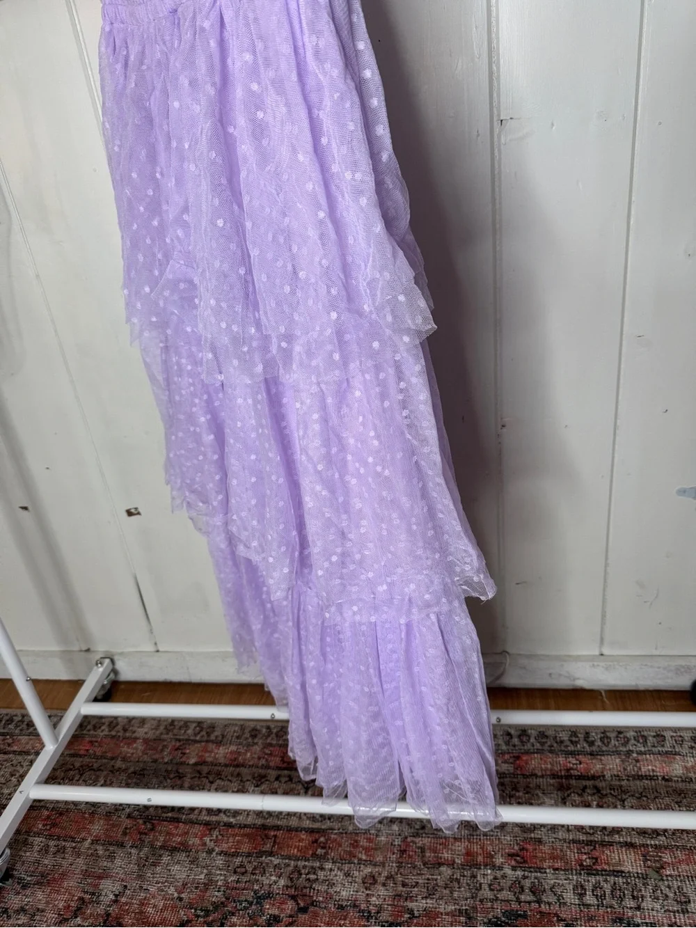 Lavender Tiered Swiss Dot Maxi Dress
